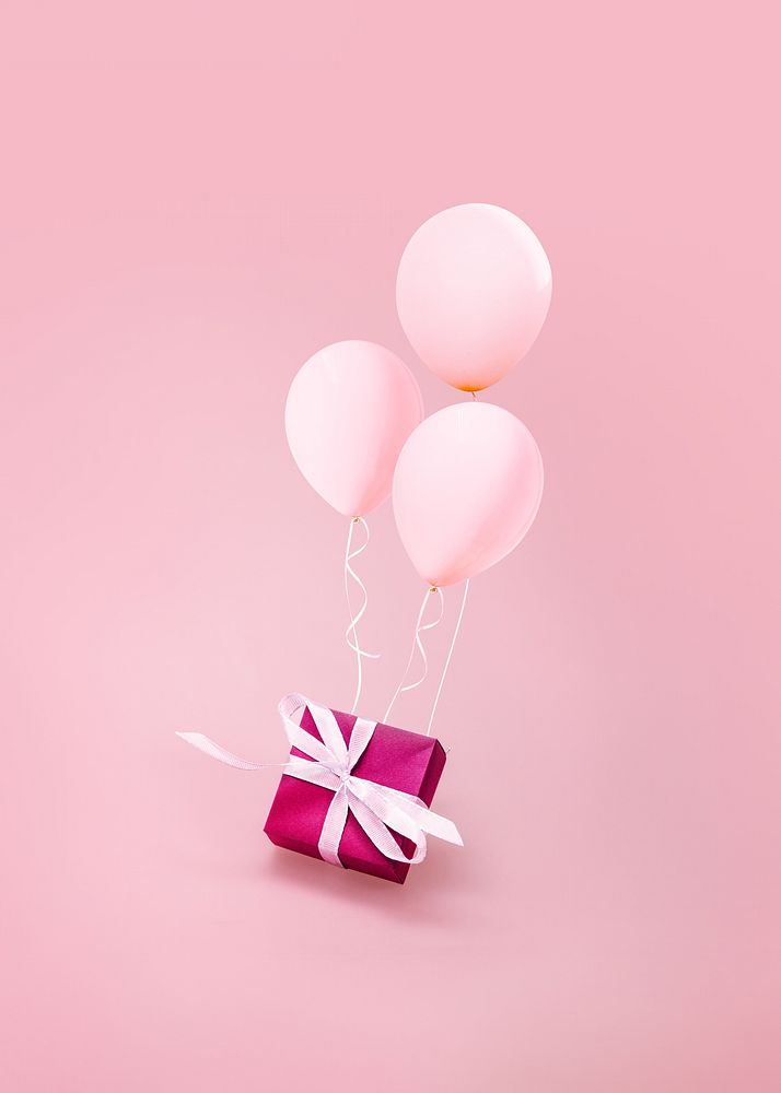 Valentine's gift box background, floating balloons border