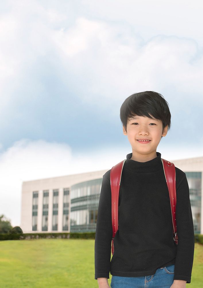 International school student background, smiling boy image