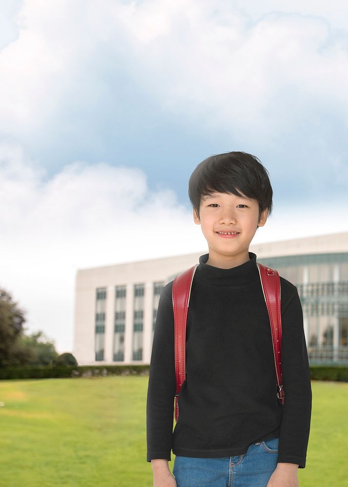 International school student background, smiling boy image