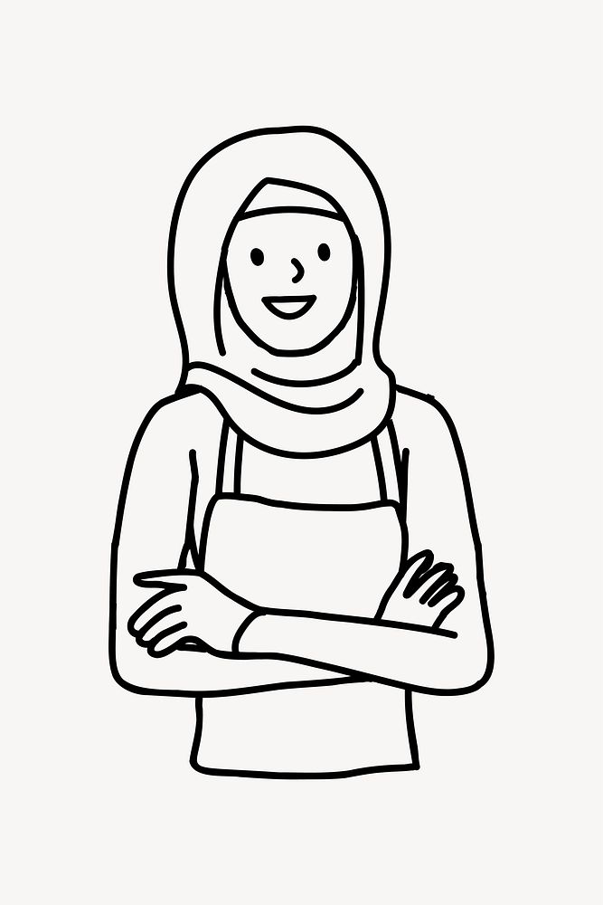 Happy Muslim woman doodle vector