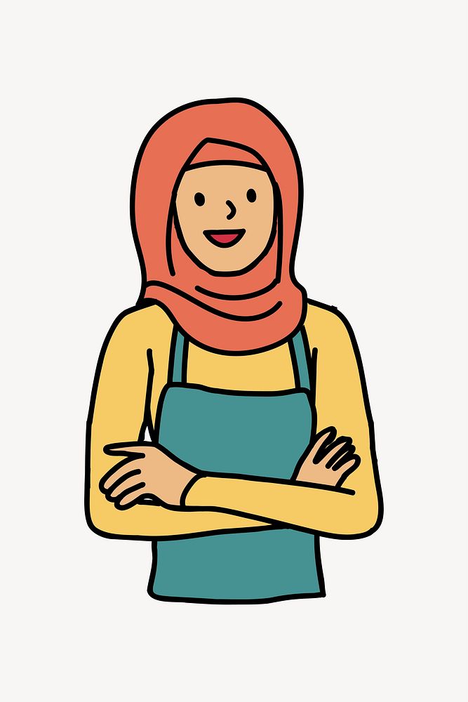 Happy Muslim woman doodle vector