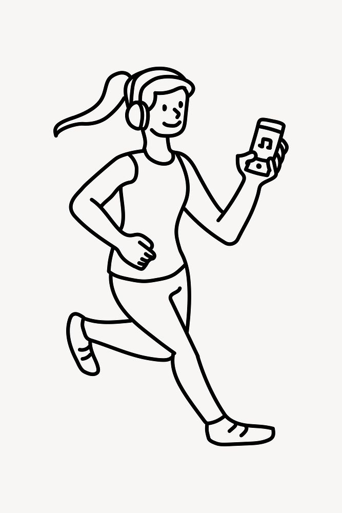 Woman running with music doodle collage element vector