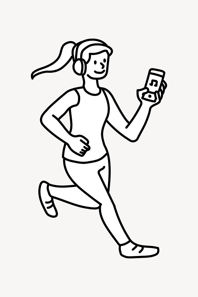 Woman running with music doodle collage element vector