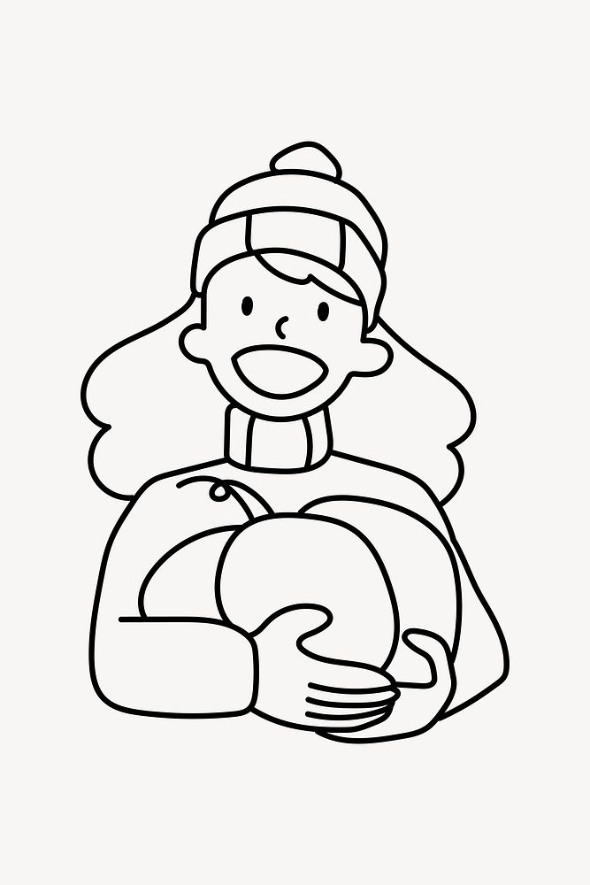 Woman holding pumpkin doodle collage element vector
