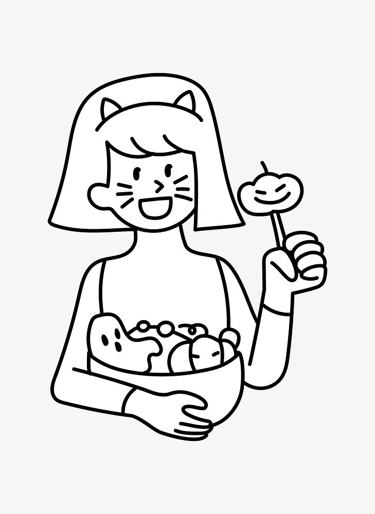 Girl with Halloween candies doodle