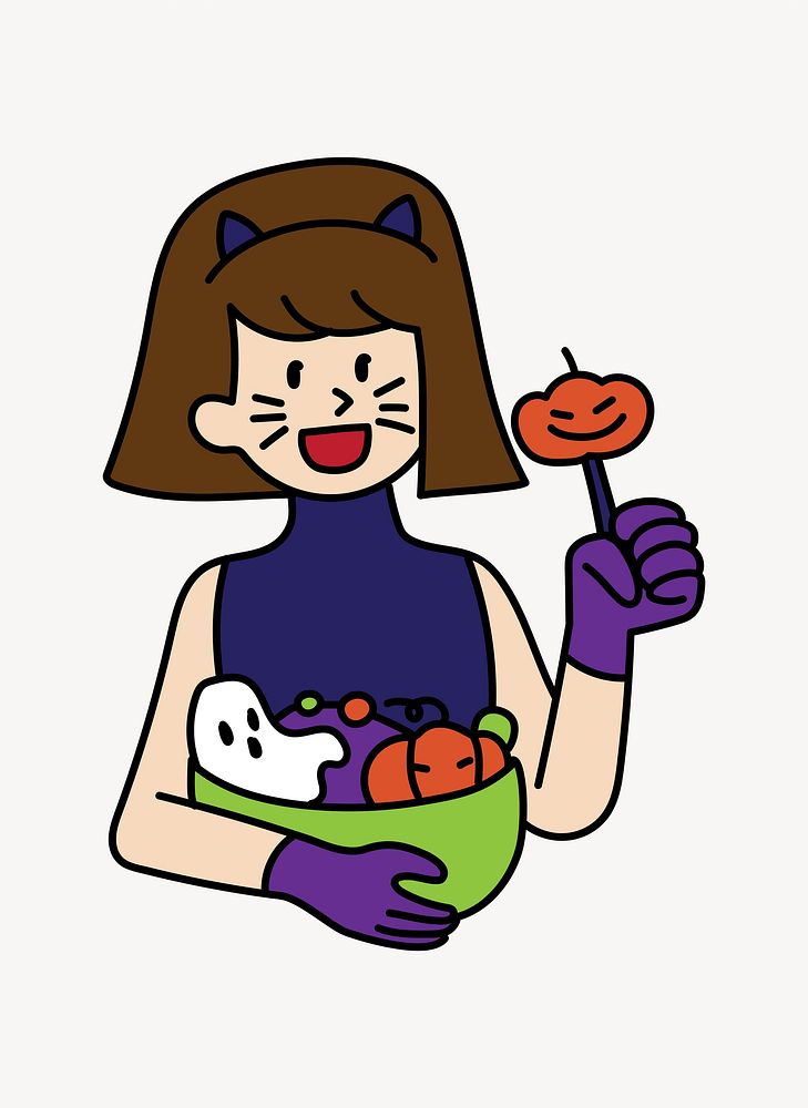 Girl with Halloween candies doodle