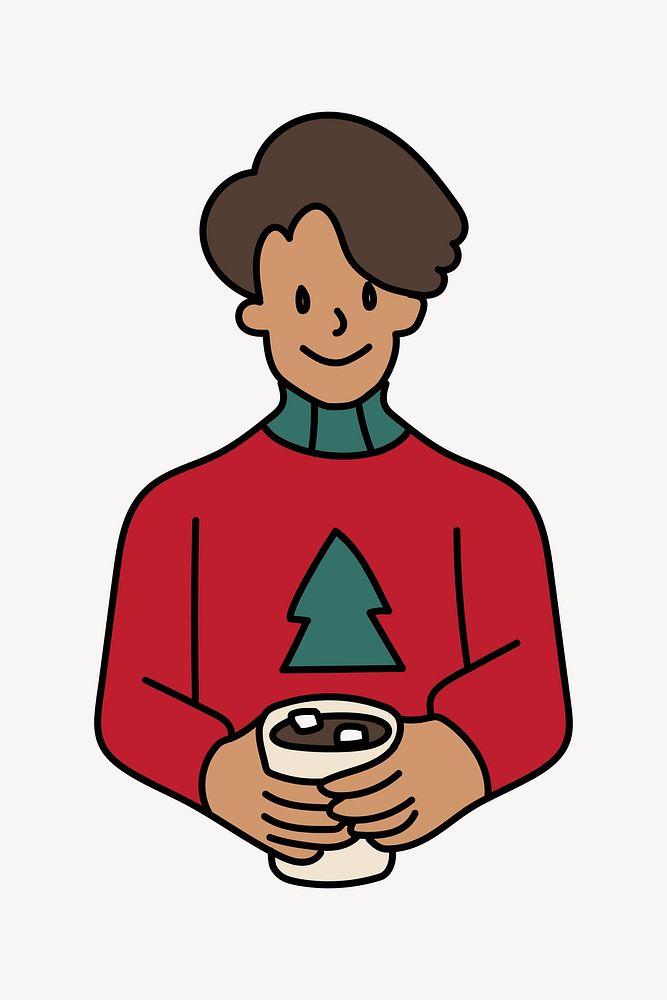Man with Christmas drink doodle collage element vector