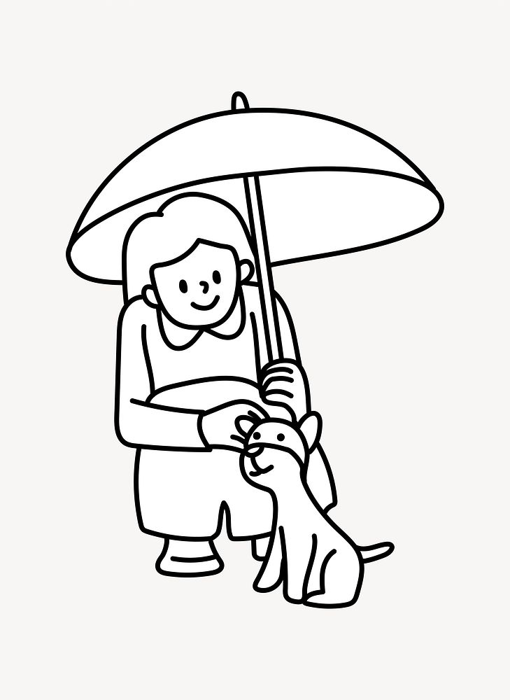 Girl with umbrella and puppy doodle vector