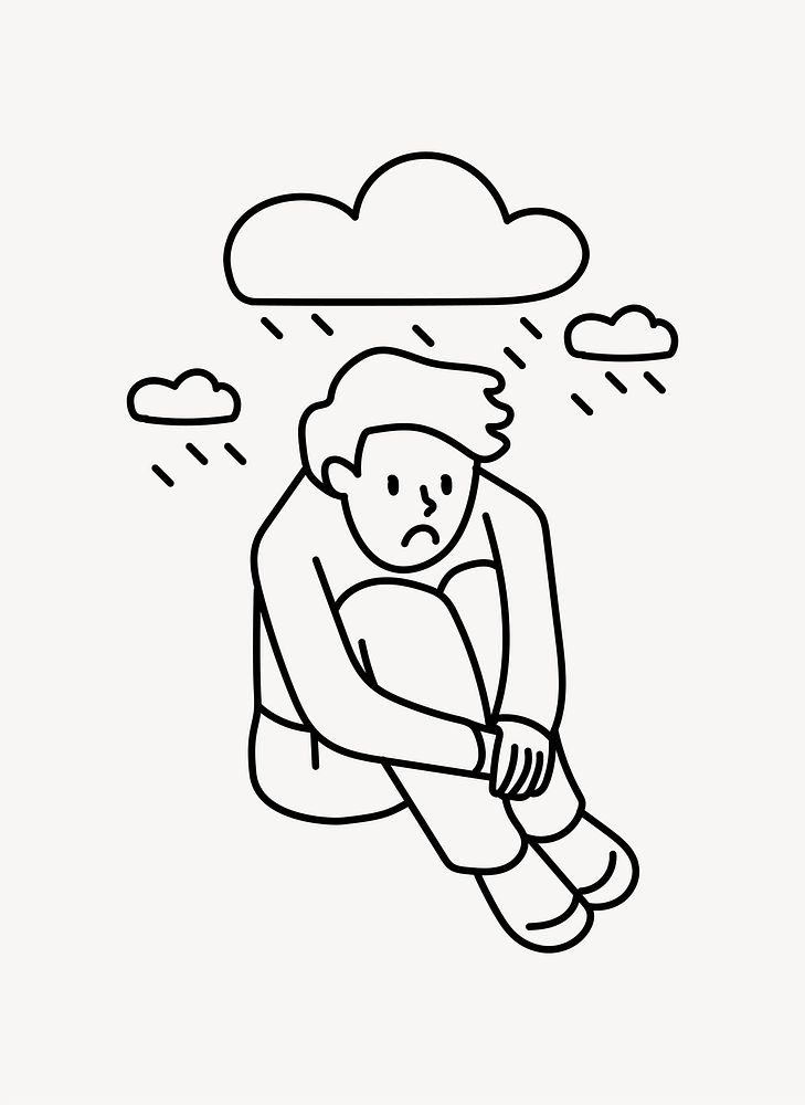 Man with depression raincloud doodle collage element vector