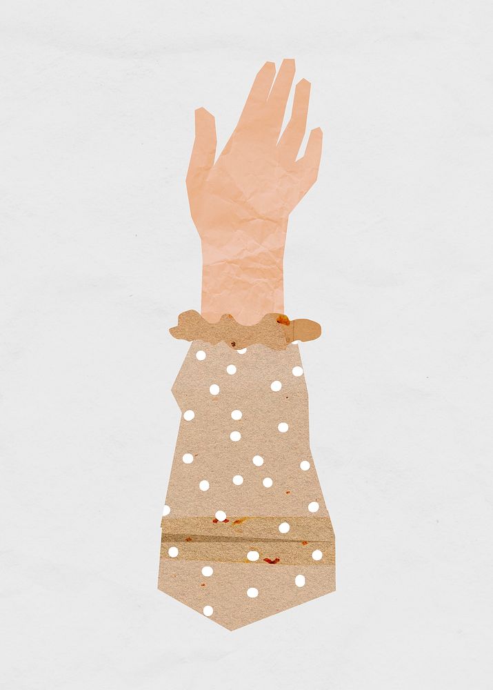 Woman's raised hand gesture, paper craft element psd