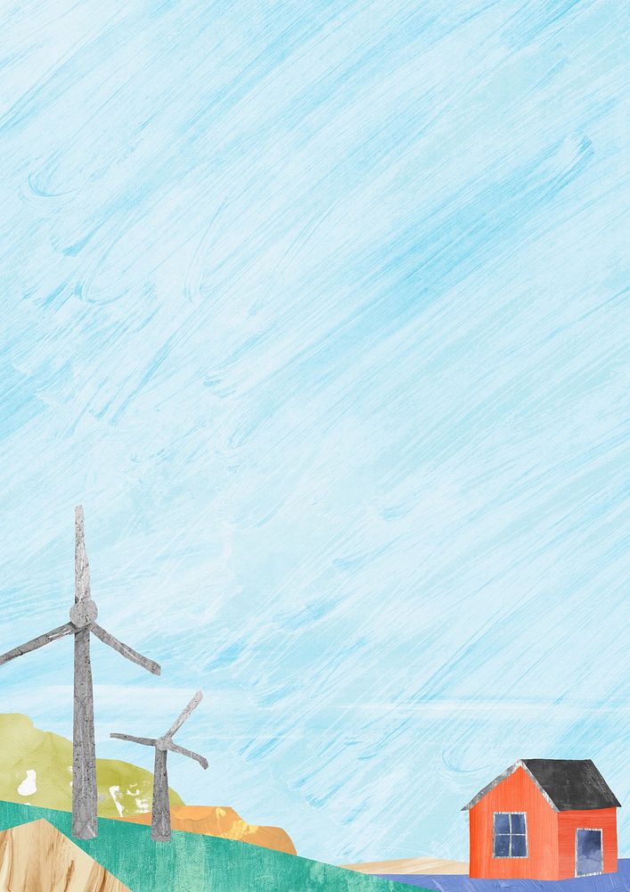 Wind farm landscape background, paper craft design