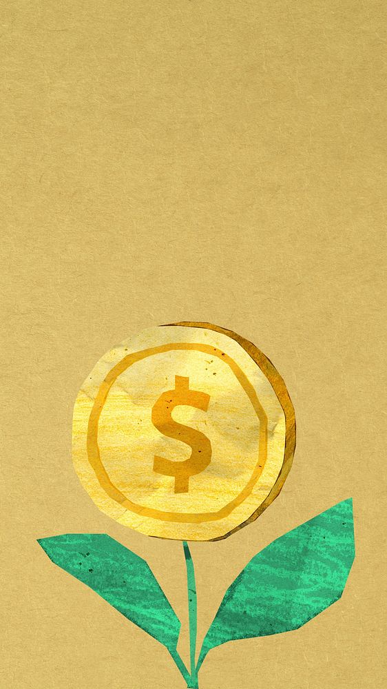 Money plant iPhone wallpaper, paper craft collage