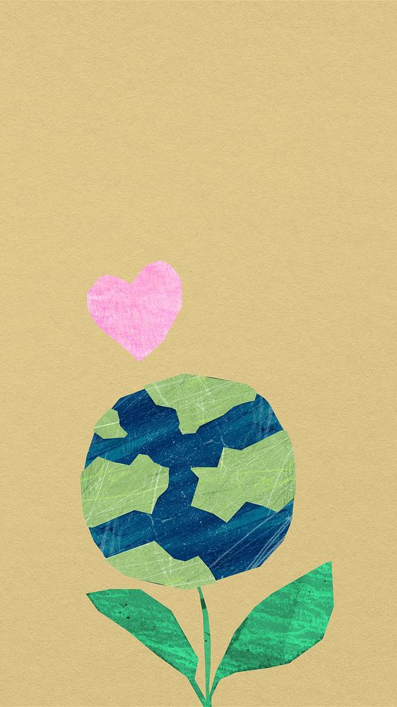 Globe plant iPhone wallpaper, environment paper craft collage