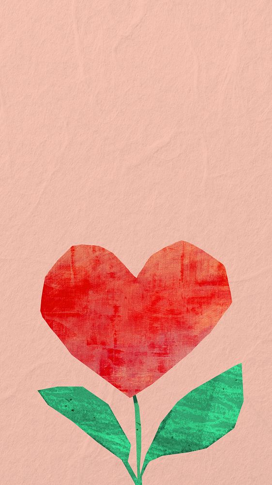 Heart plant iPhone wallpaper, love paper craft collage