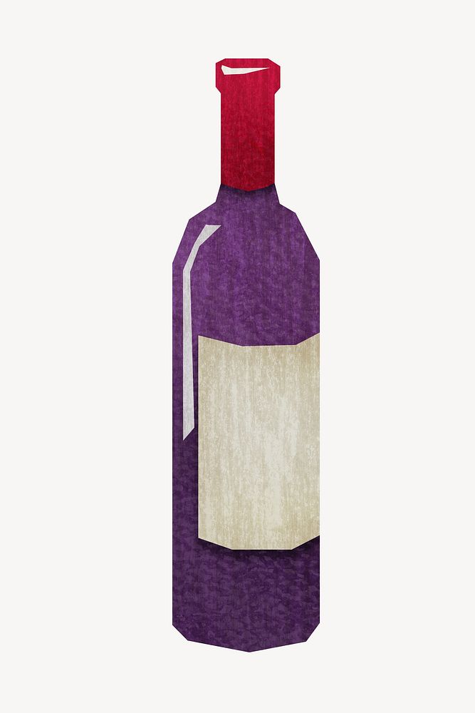 Red wine bottle, drinks paper craft element