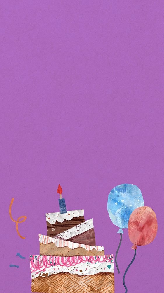 Birthday cake iPhone wallpaper, paper craft collage