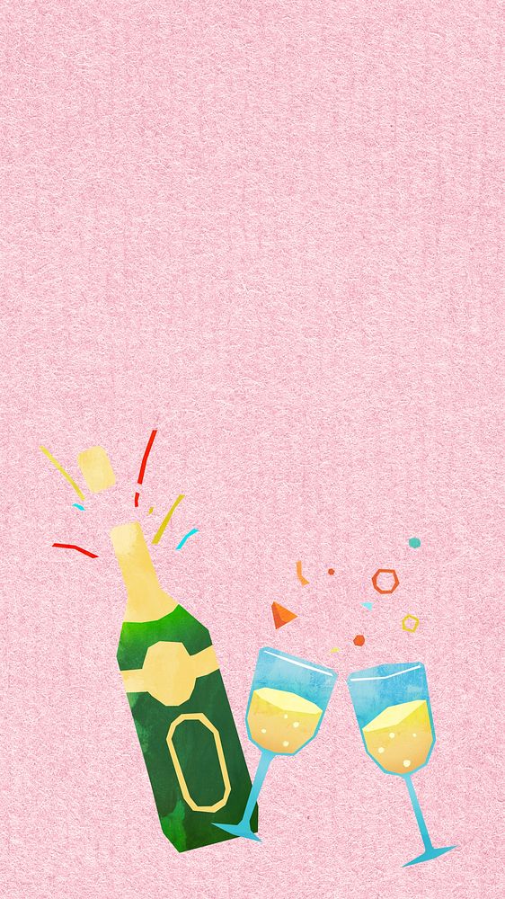 Clinking champagne glasses iPhone wallpaper, paper craft collage