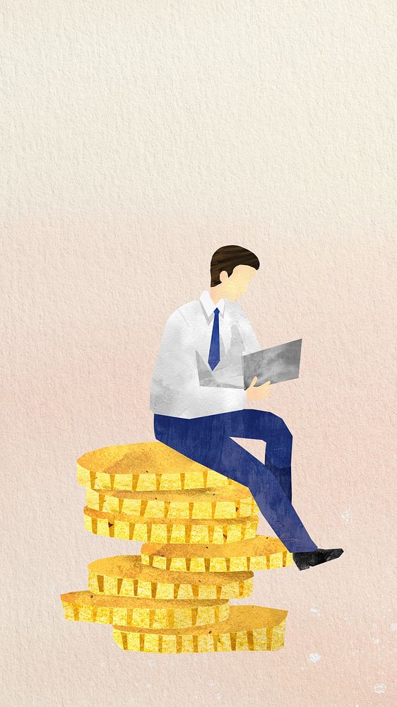 Business stacked coins iPhone wallpaper, paper craft collage