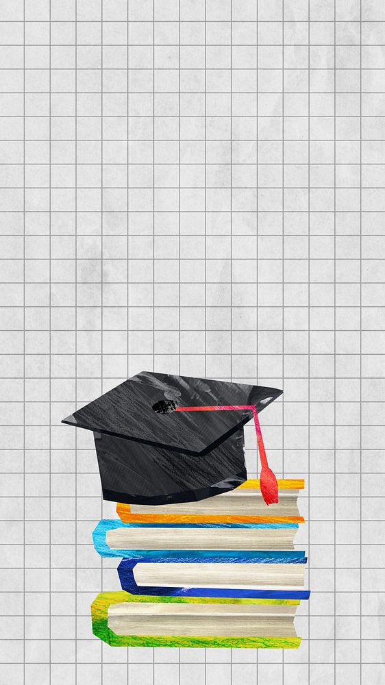 Stacked books education iPhone wallpaper, paper craft collage