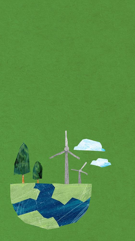Wind turbine farm iPhone wallpaper, paper craft collage