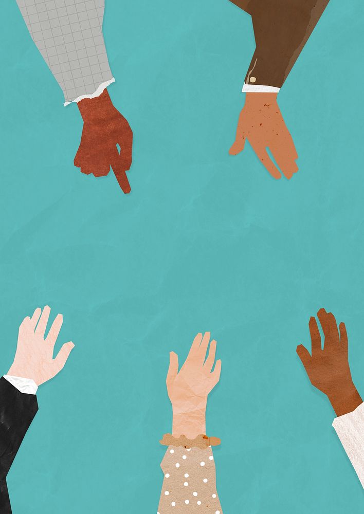 Business diverse hands united, paper craft collage