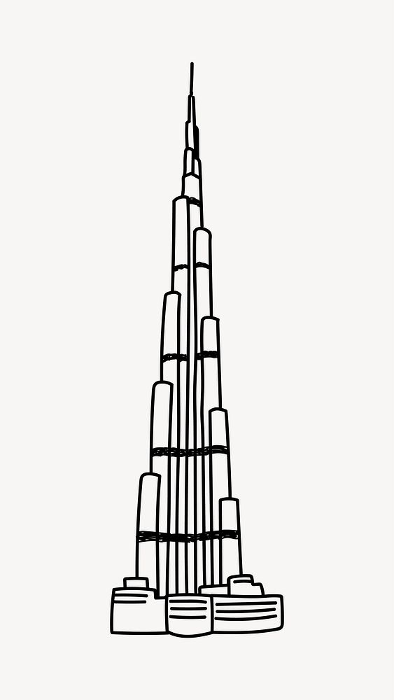 Burj Khalifa Dubai line art illustration isolated background
