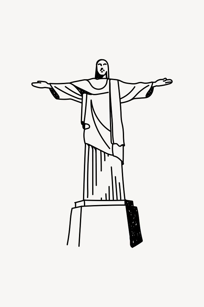 Christ the Redeemer Brazil line art illustration isolated background
