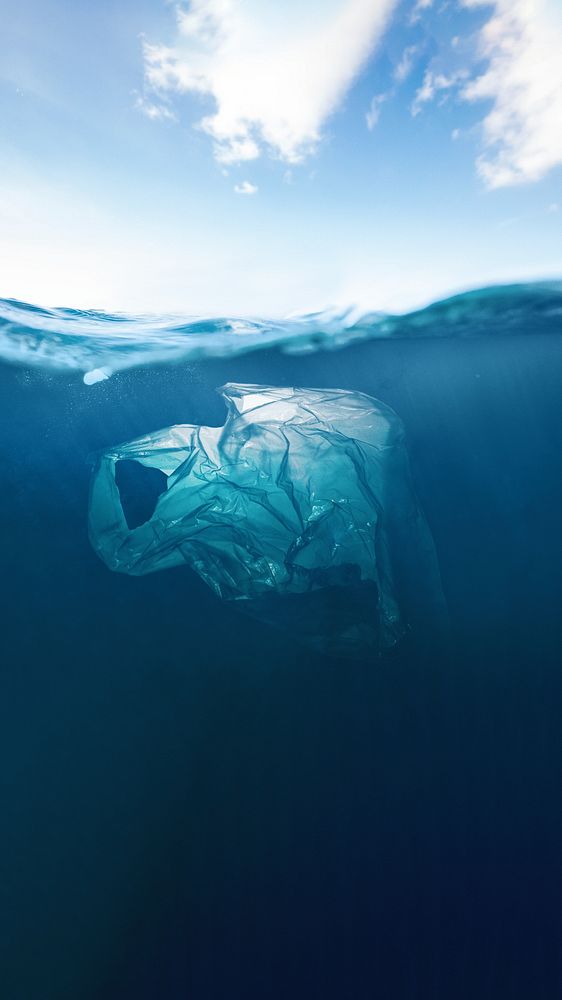 Plastic underwater iPhone wallpaper, sea pollution image