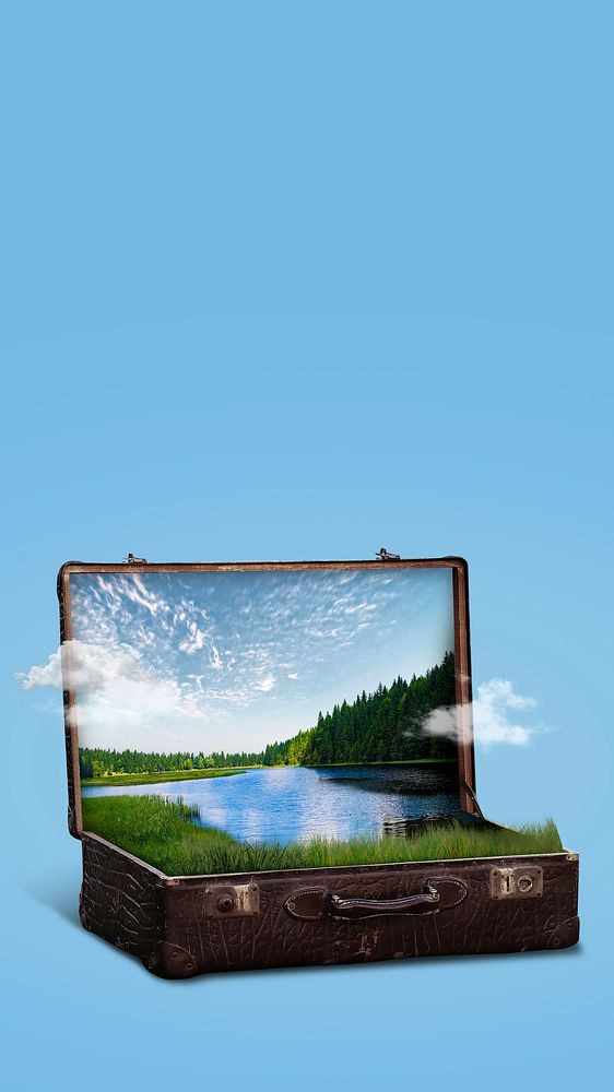 Open briefcase nature iPhone wallpaper, surreal lake remix