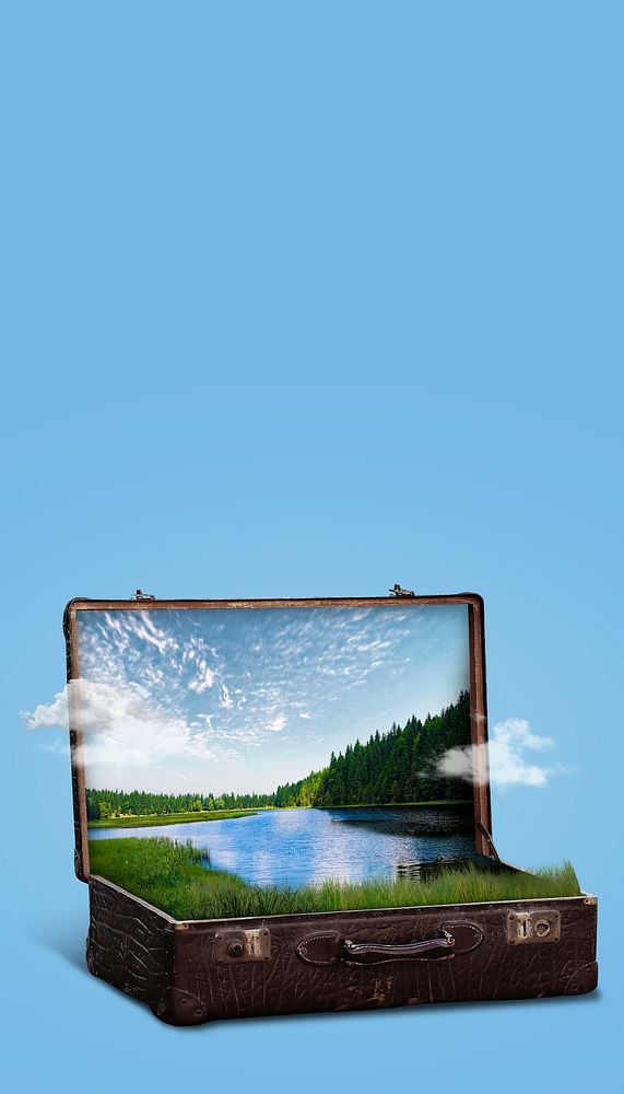 Open briefcase nature iPhone wallpaper, surreal lake remix