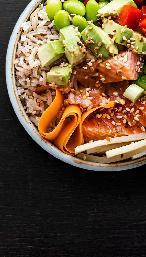 Salmon poke bowl iPhone wallpaper, healthy food image