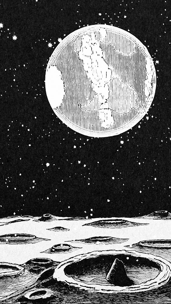 Moon landscape surface iPhone wallpaper, black and white