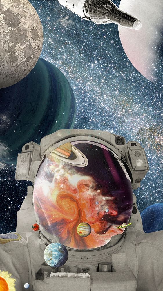 Surreal astronaut selfie iPhone wallpaper, galaxy aesthetic