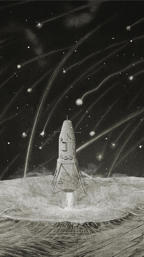 Aesthetic launching rocket iPhone wallpaper, black and white 