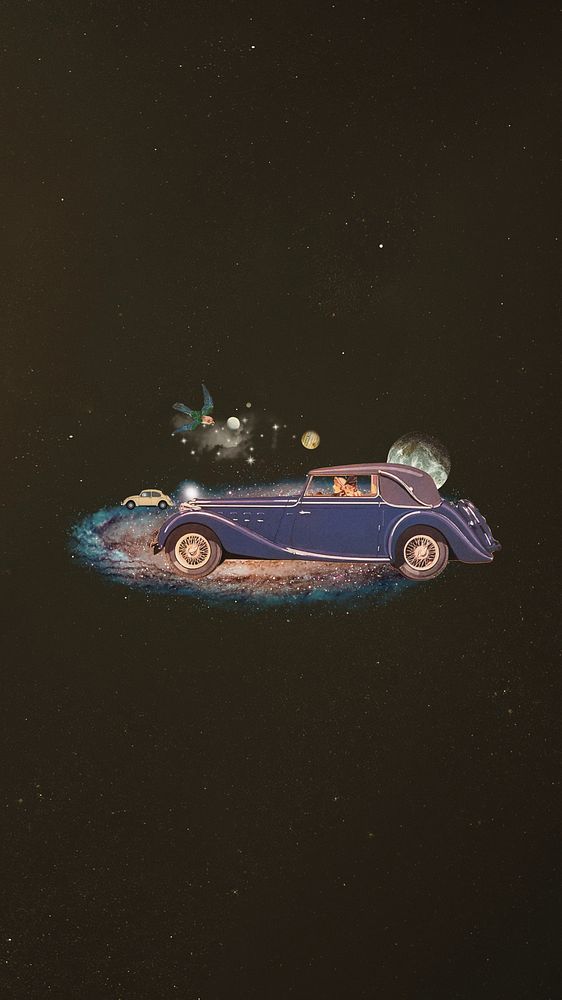 Car in space, galaxy travel aesthetic remix