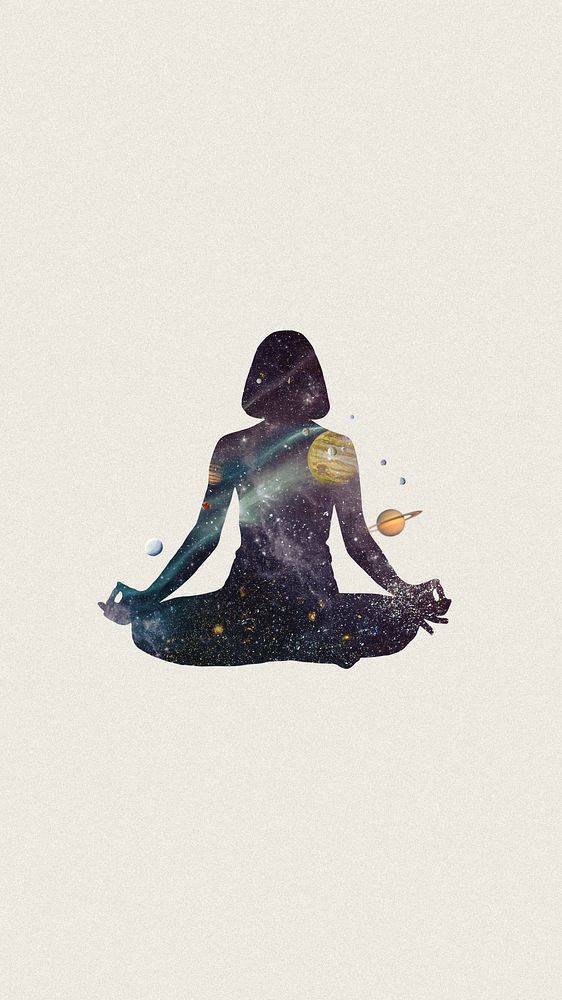 Meditating woman, galaxy silhouette remix