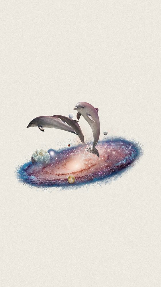 Swimming dolphins, galaxy aesthetic remix