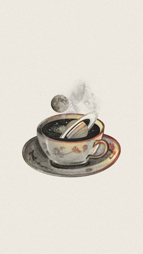 Saturn coffee cup, surreal escapism remix