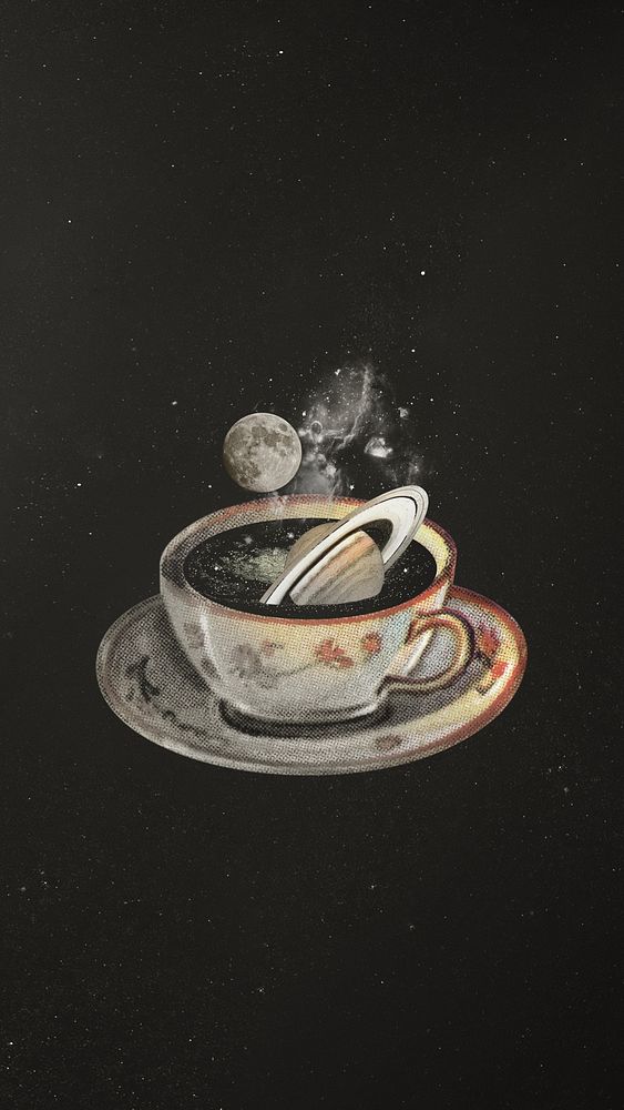 Saturn coffee cup, surreal escapism remix