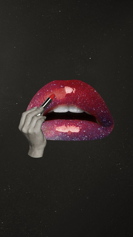Glossy galaxy lips, beauty aesthetic remix