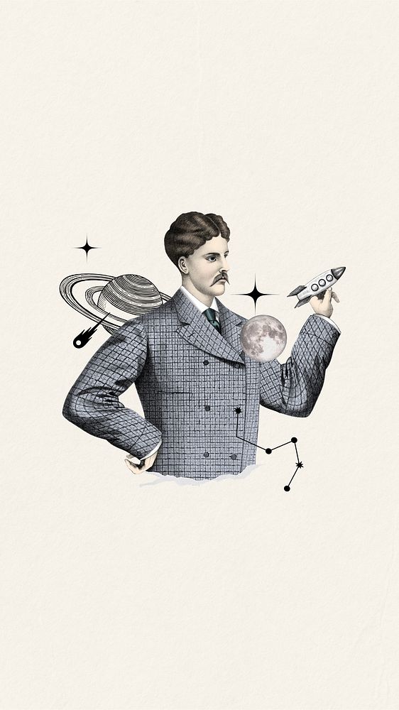 Vintage astronomer man, galaxy remix