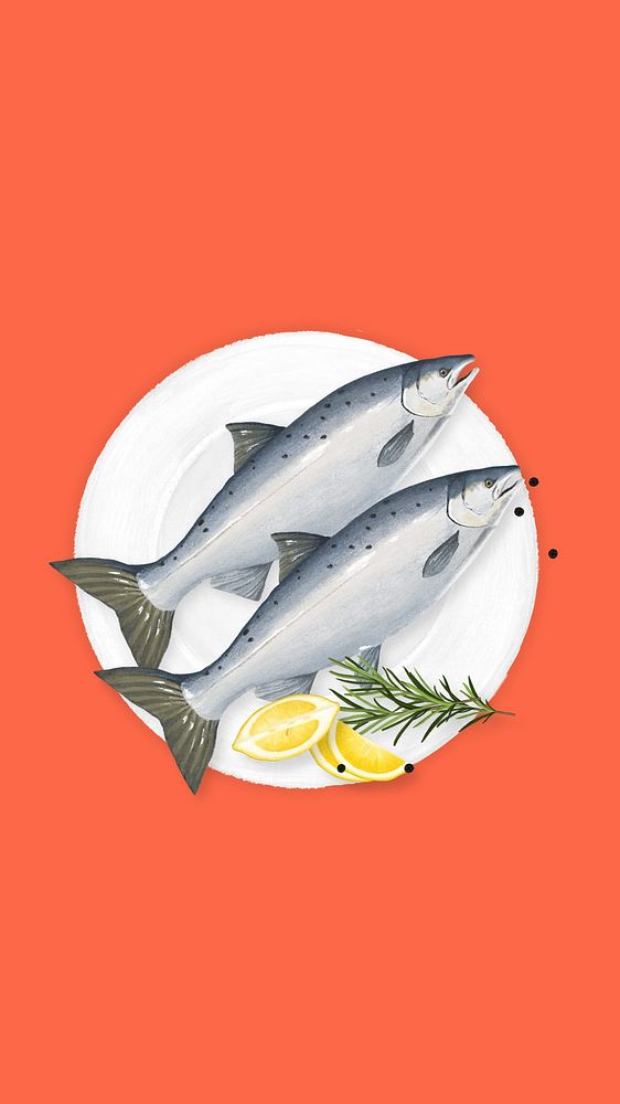 Fish platter iPhone wallpaper, seafood digital painting