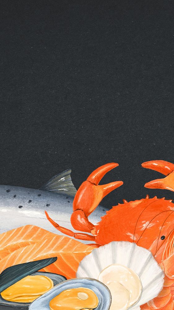 Seafood iPhone wallpaper, fish, crab digital paint