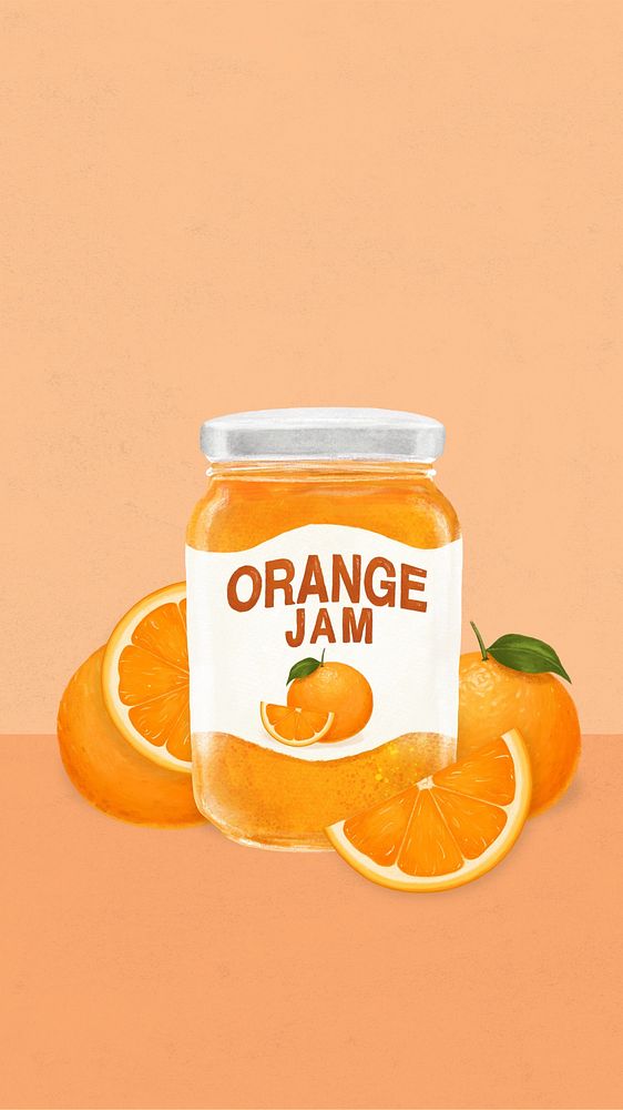 Orange jam iPhone wallpaper, bread spread digital painting