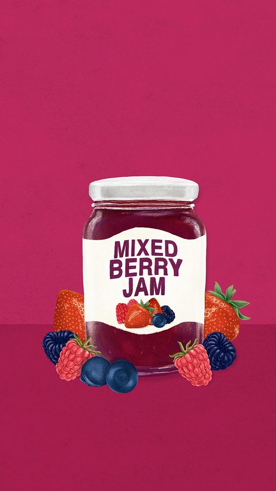Mixed-berry jam iPhone wallpaper, bread spread digital painting