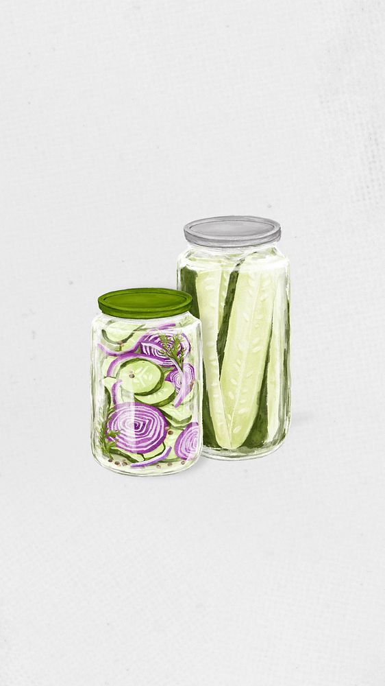 Onion & pickle jar iPhone wallpaper, vegetable food illustration