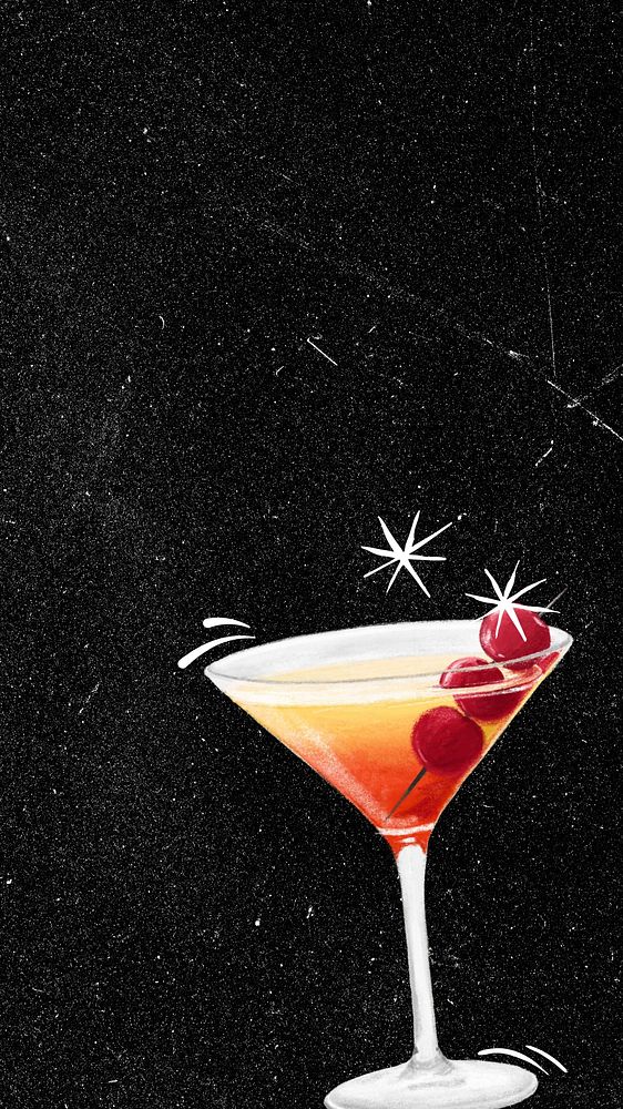 Cocktail aesthetic iPhone wallpaper, alcoholic drinks illustration