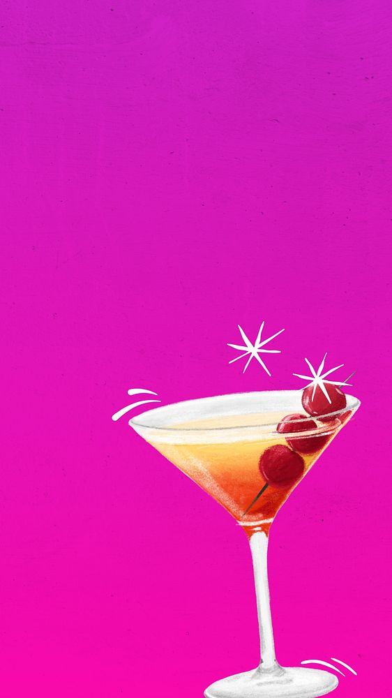 Cocktail aesthetic iPhone wallpaper, alcoholic drinks illustration