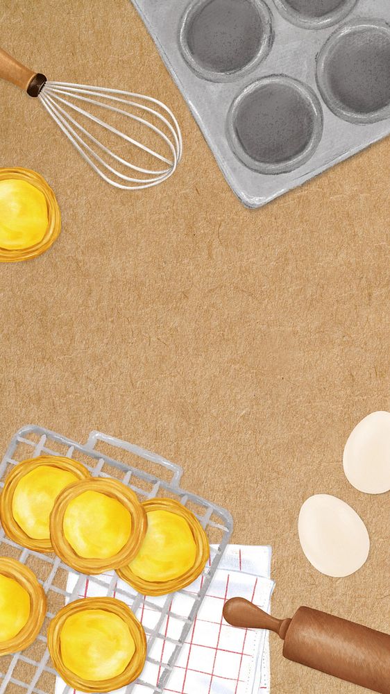 Homemade egg tarts iPhone wallpaper, baking illustration