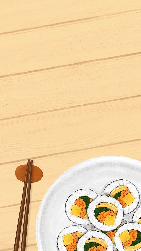 Korean Kimbap roll iPhone wallpaper, Asian food illustration